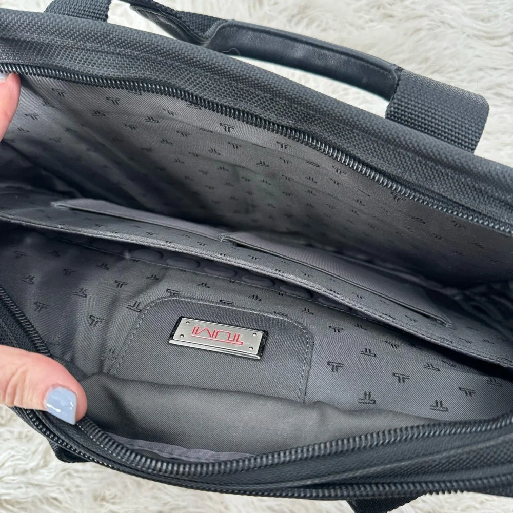 Tumi Black Canvas Laptop Briefcase Carry Bag No Shoulder Strap